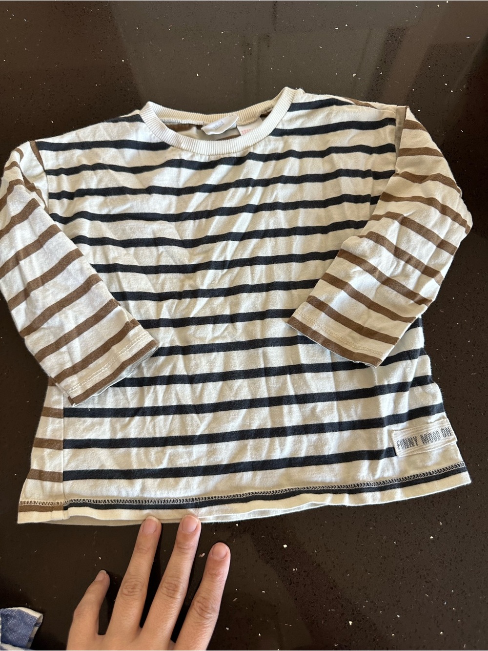 Zara Striped Long Sleeve Tee in White, Navy & Brown